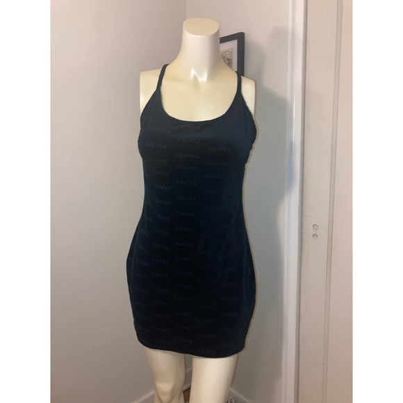 Skims Size Large Logo Velour Dress NWT Mini Black Women's Onyx - Picture 10 of 11